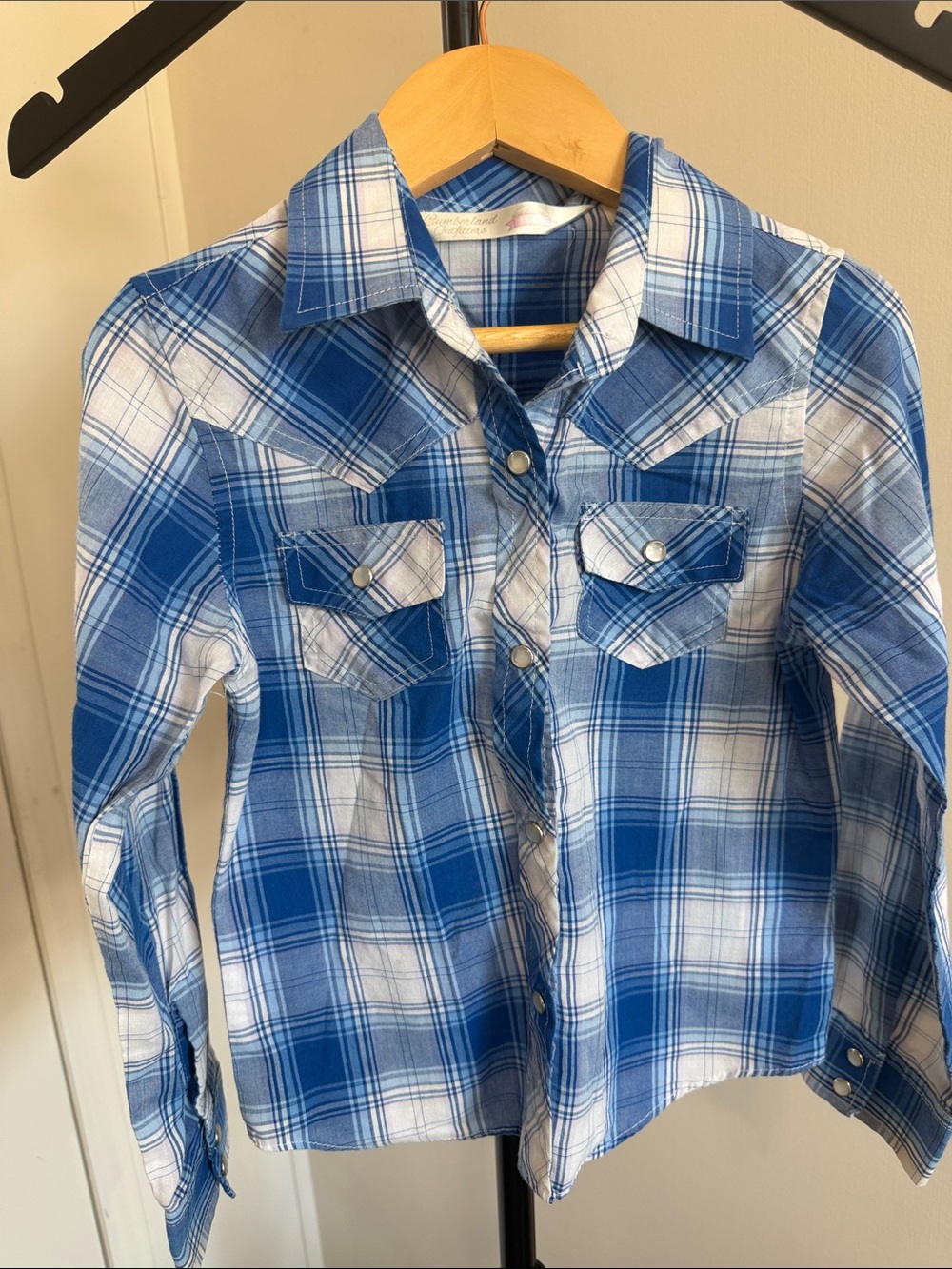Ely Cattleman Blue and White Plaid Button-Down Shirt